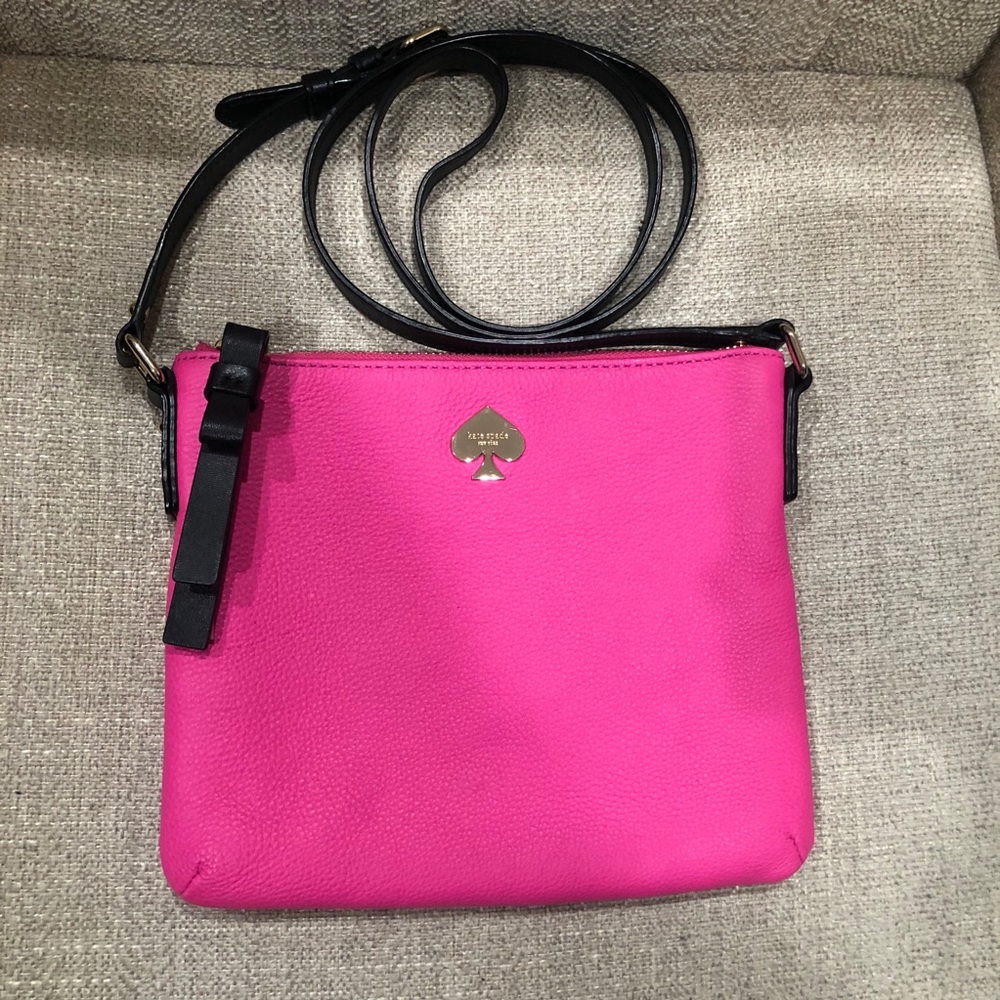 SOLD-Kate Spade Pink & Black Crossbody  Bow & Gold